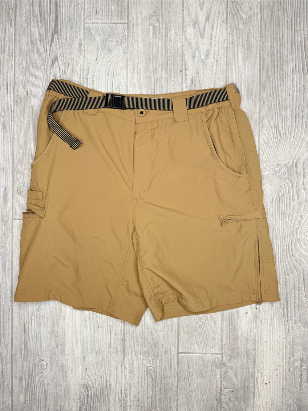 Rail riders love of adventure men’s natural flats belted shorts size 34